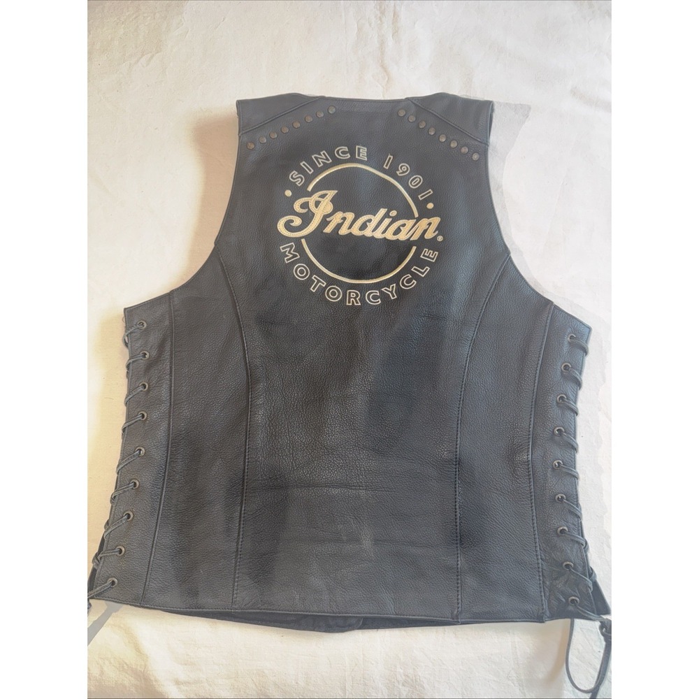 Indian Motorcycle Womens Charcoal Leather Vest 2 Riding Fringe Chief Size Medium - Picture 5 of 8